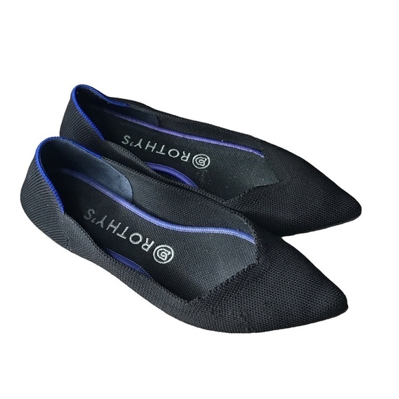 Rothy’s the pointed toe knit flats black and blue lining W 7.5 - Picture 1 of 12